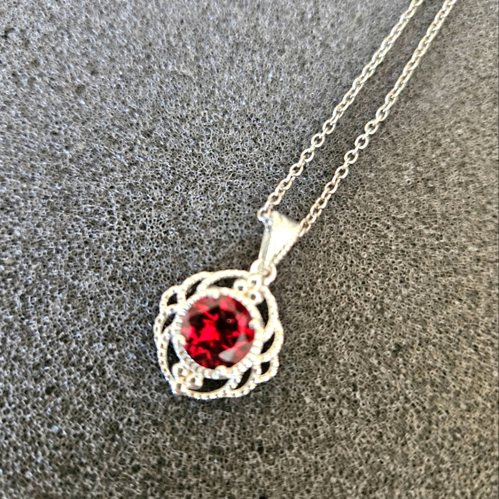 Red Garnet Silver Necklace